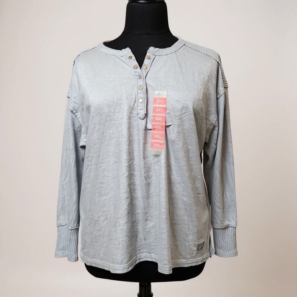 Seven7 Gray Cotton-Blend Top